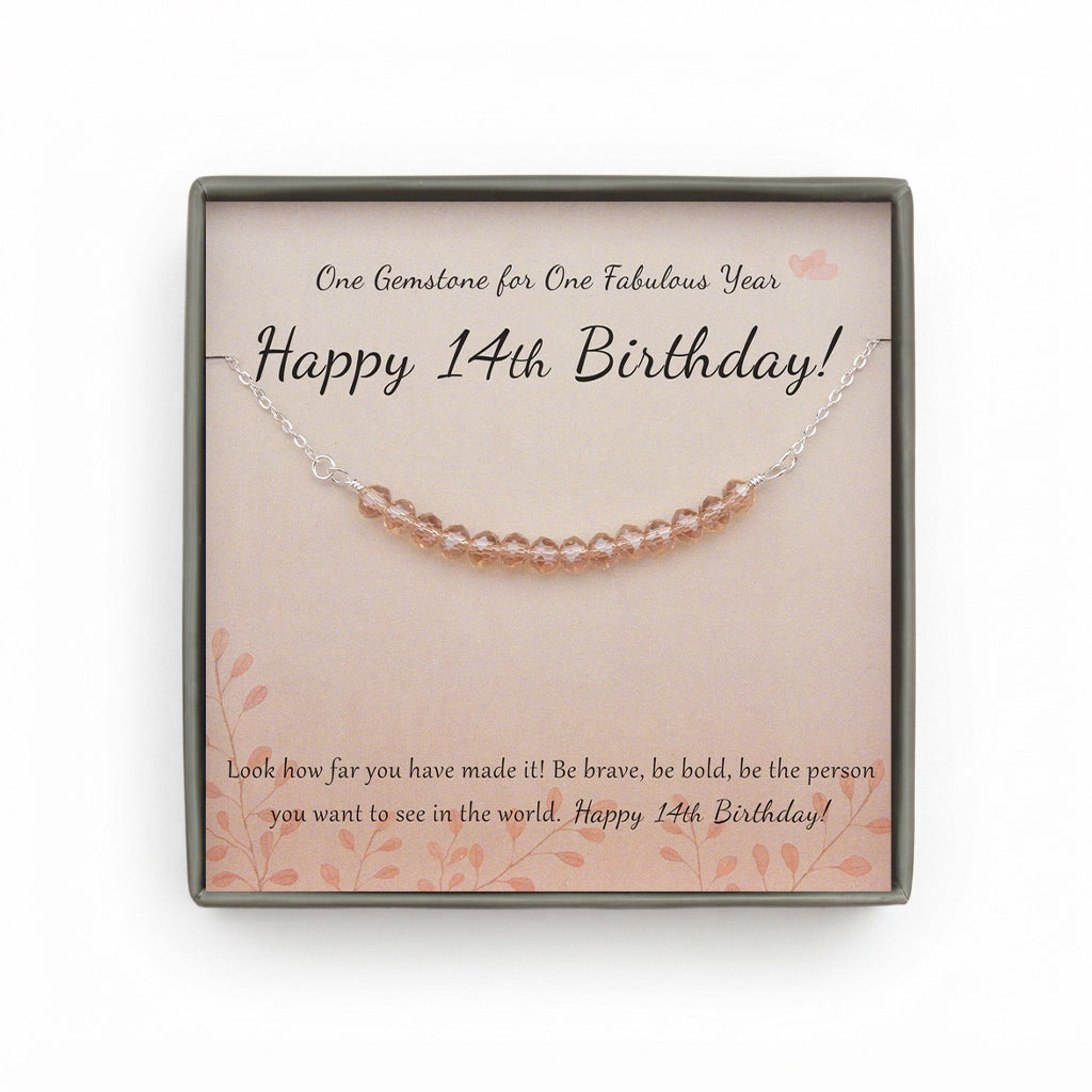 "Happy 14th Birthday" Card and Bead Necklace
