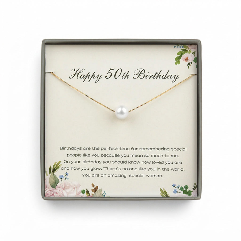 "Happy 50th Birthday" Card and Freshwater Pearl Necklace