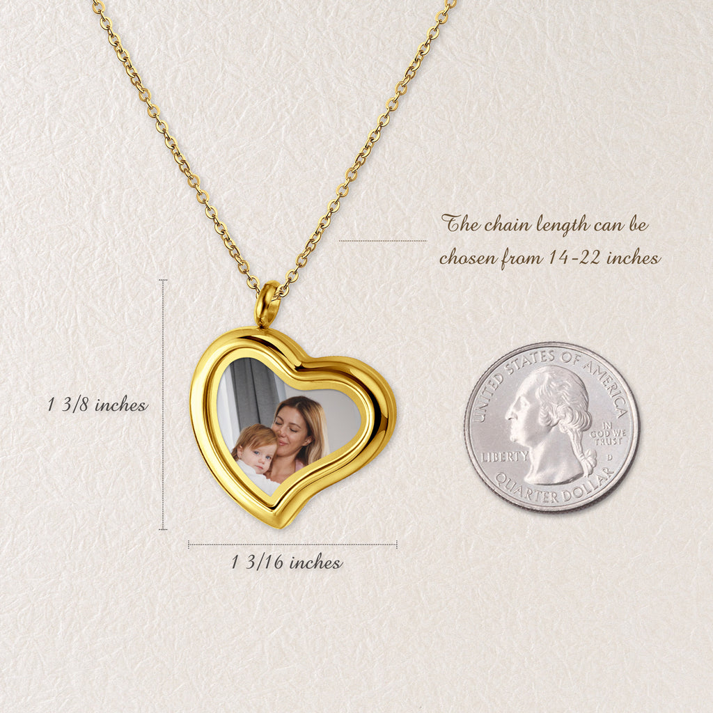Glass Sideways Heart Photo Locket Necklace