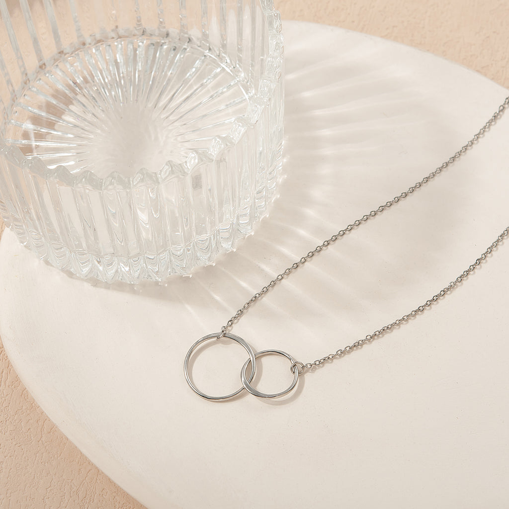 Custom Interlocking Rings Necklace with Grey Floral Card Necklace