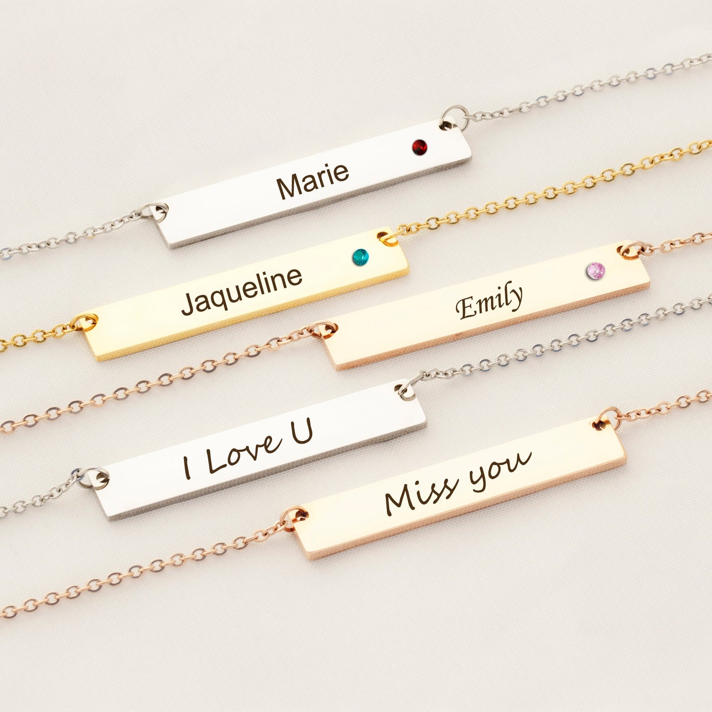 Personalized Birthstone Bar Name Necklace