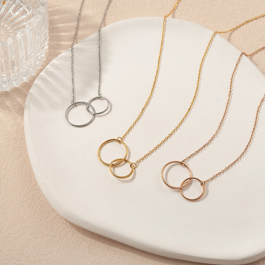 Custom Interlocking Rings Necklace with Grey Floral Card Necklace