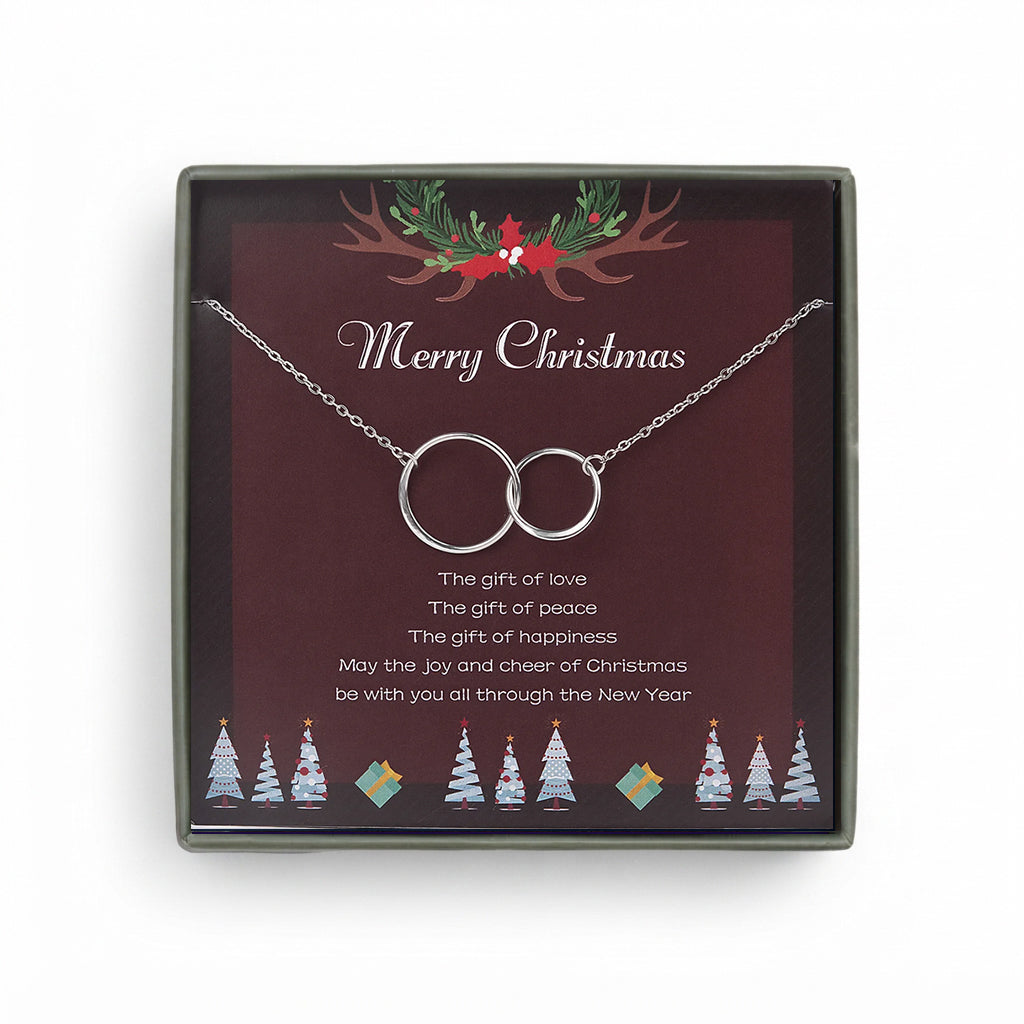 Merry Christmas Card and Infinity Rings Necklace Gift Set