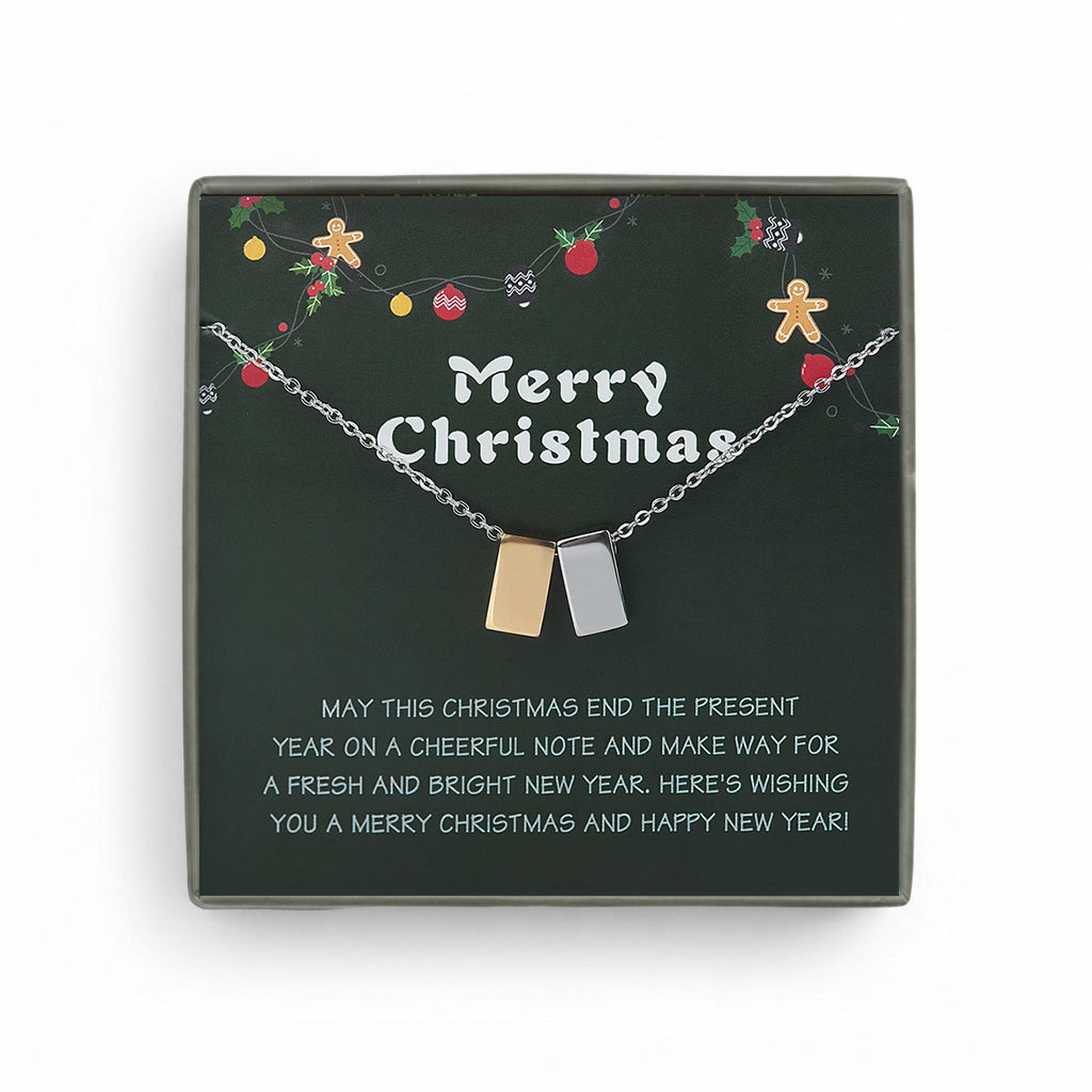 "Merry Christmas" Card and Cube Necklace