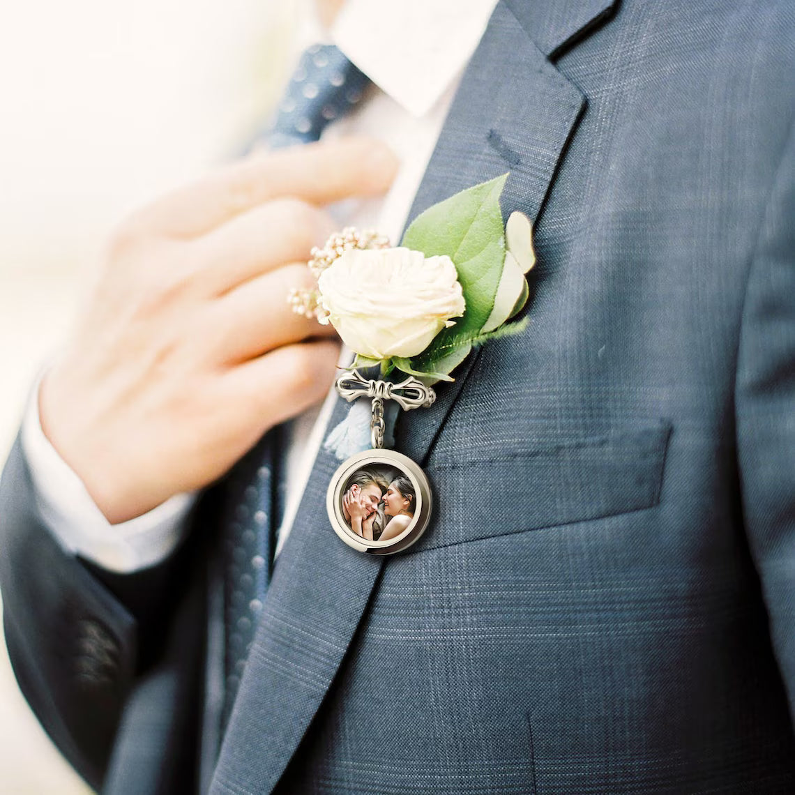 Wedding Lapel Photo Locket Pin