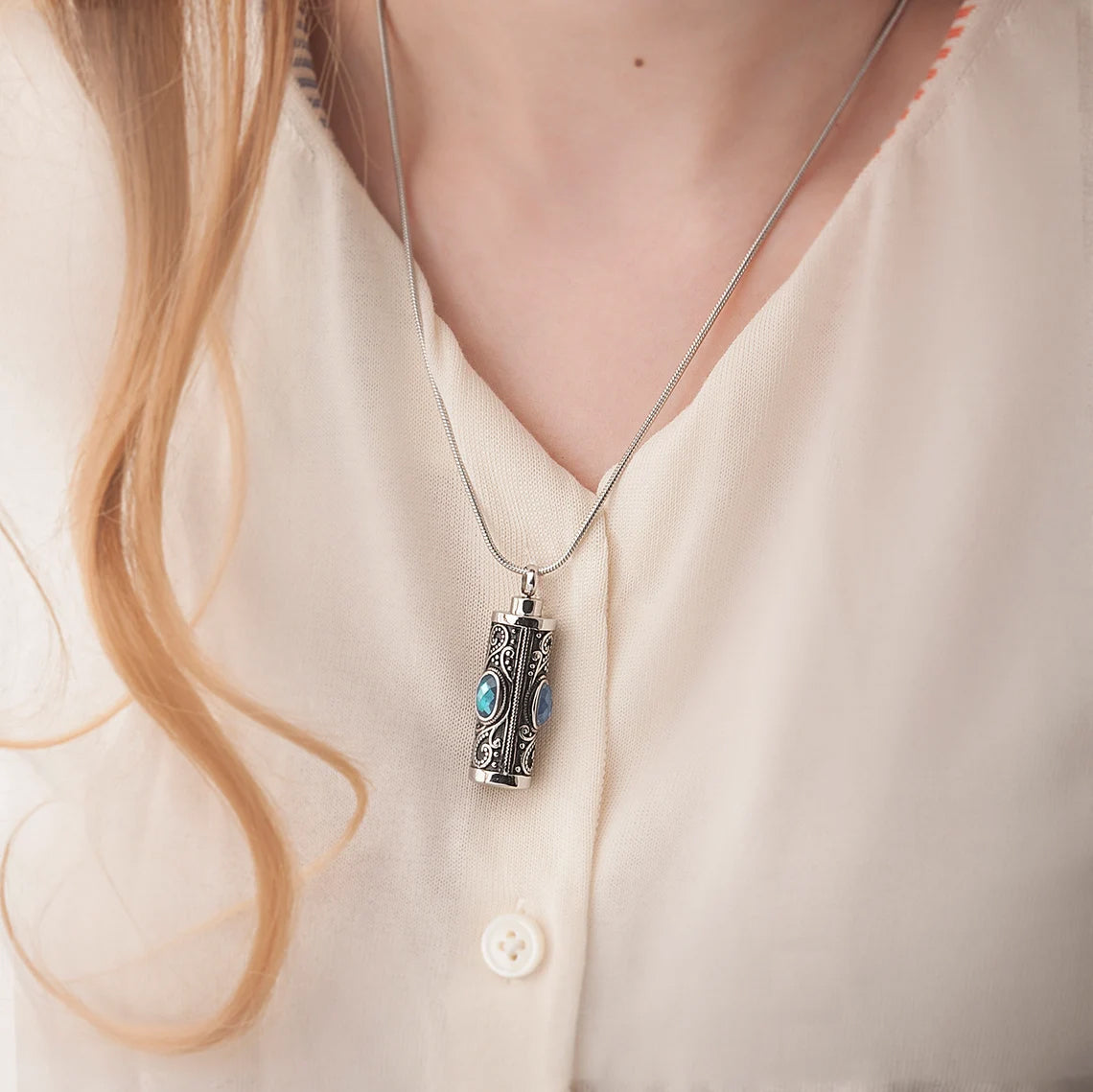 Crystal Vintage Cylinder Memorial Necklace