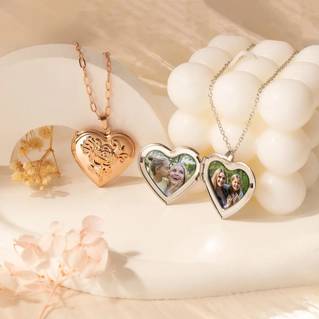 Custom Rose Photo Heart Locket