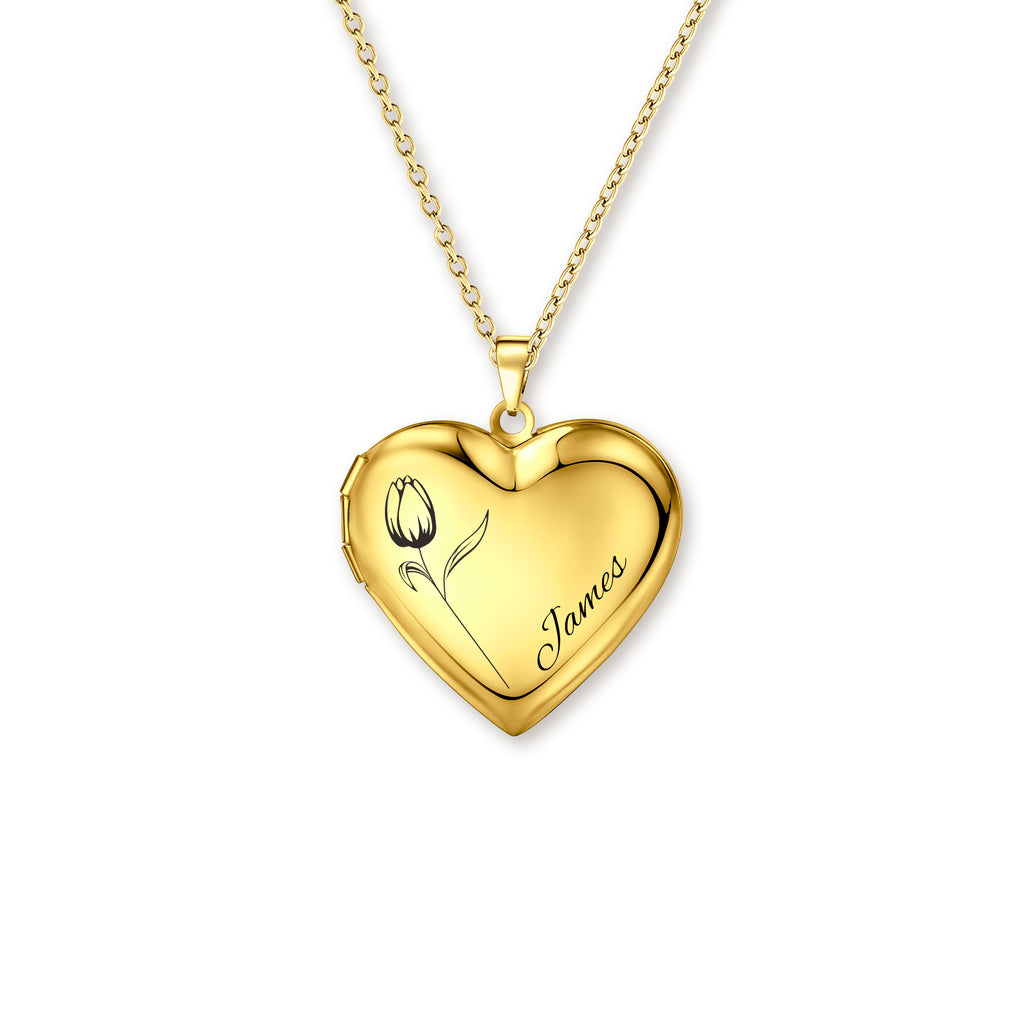 Birth Flower and Name Locket Necklace