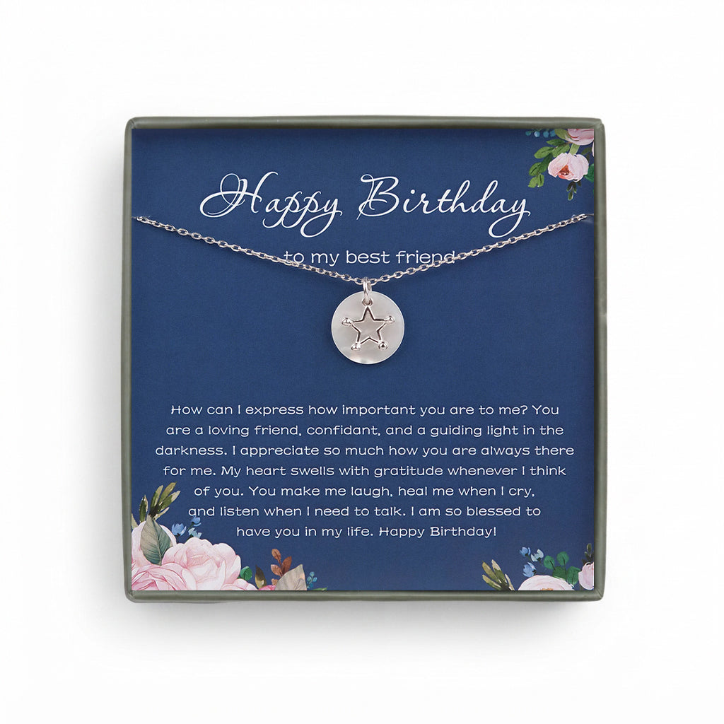 "Happy Birthday" Card for Best Friend Star Necklace