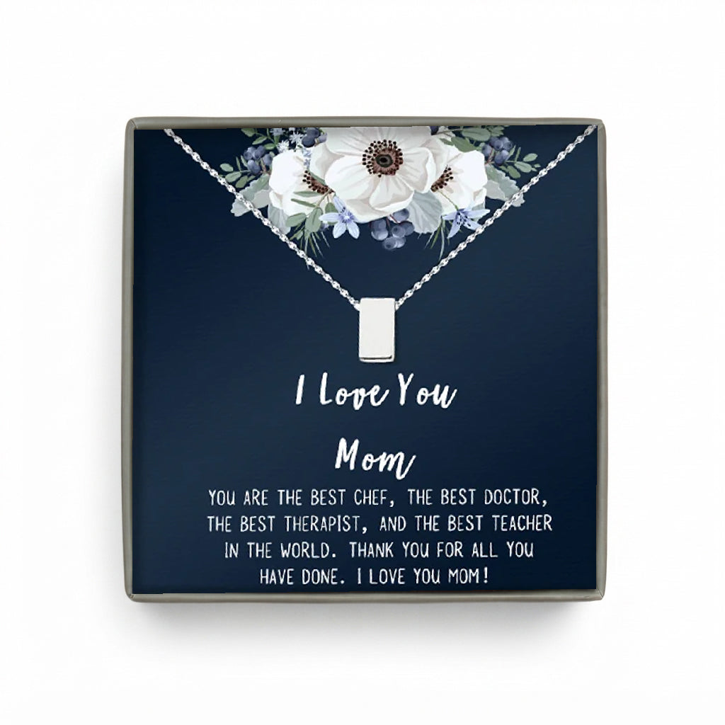 I Love Mom Card and Cube Necklace