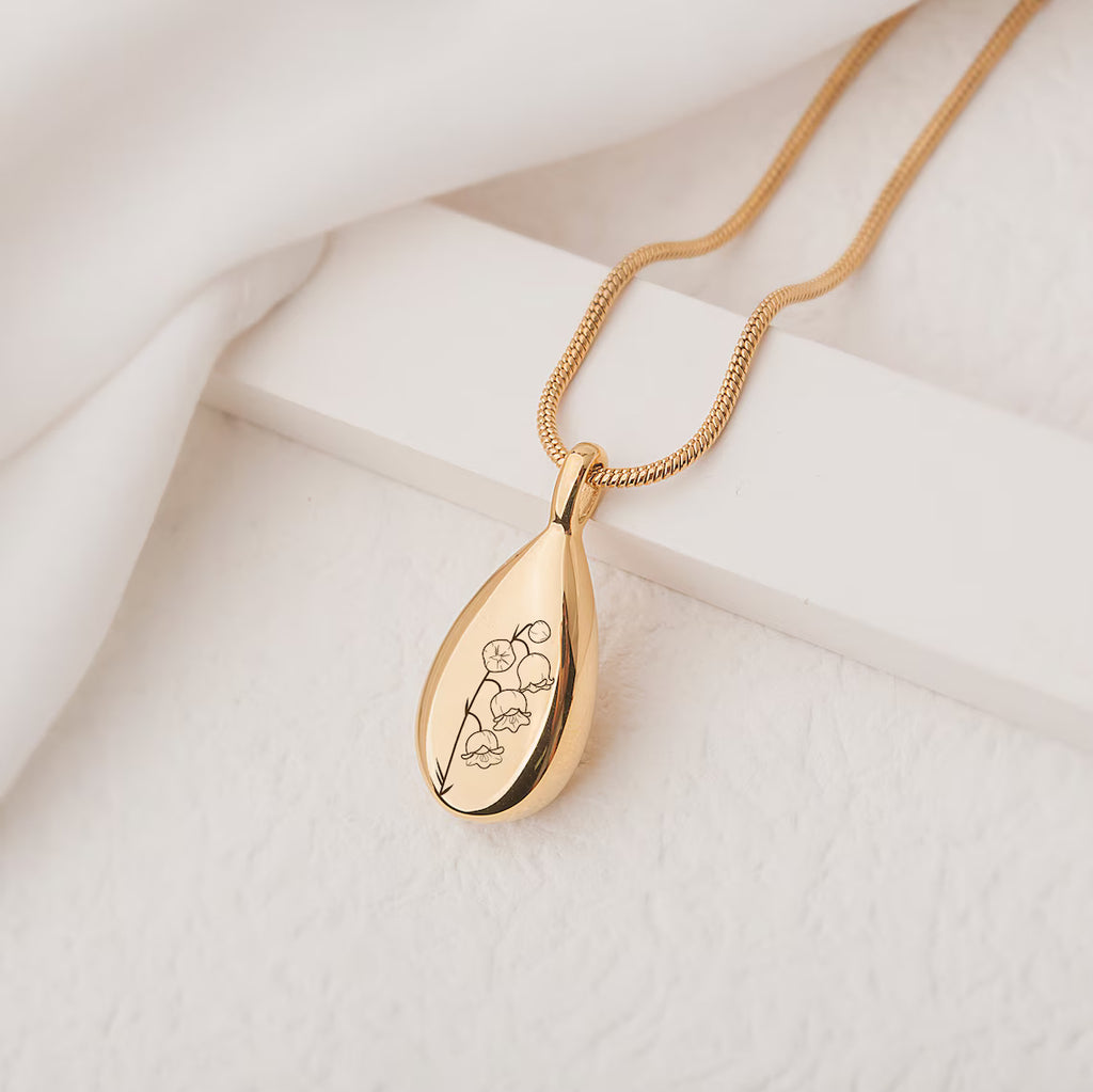 Birth Flower Teardrop Memorial Necklace