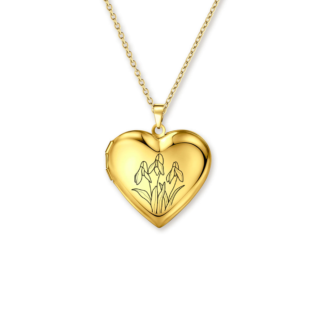 Birth Flower Heart Locket Necklace