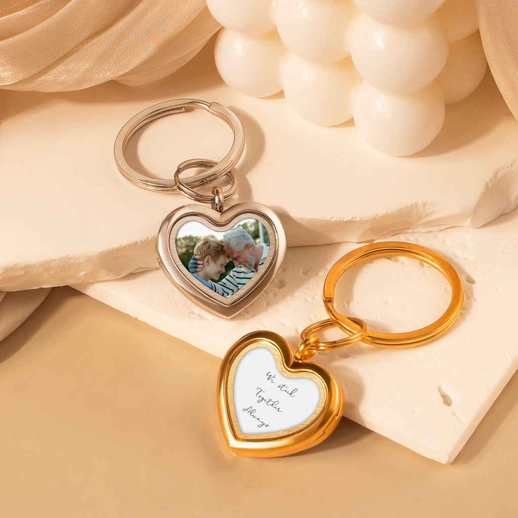 Glass Heart Photo Locket Keychain