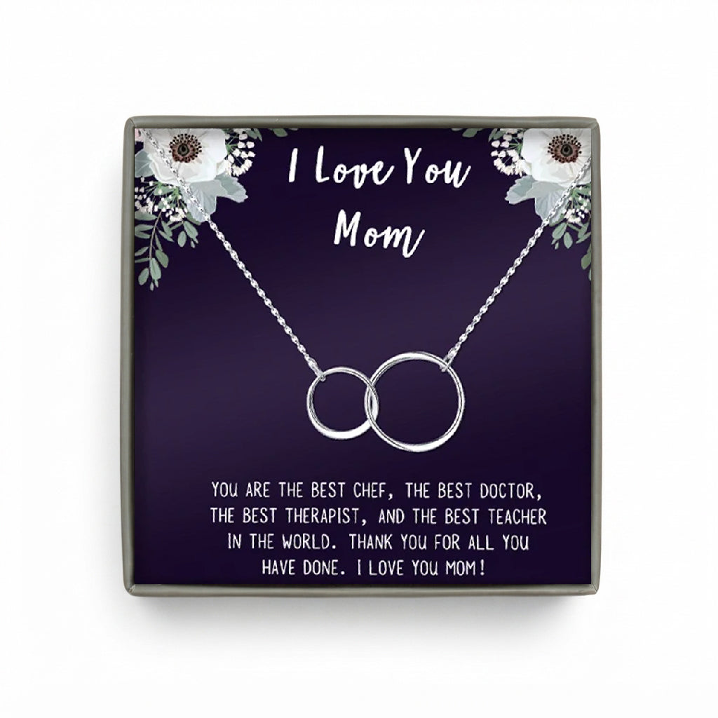 I Love You Mom Double Infinity Ring Necklace Gift Set