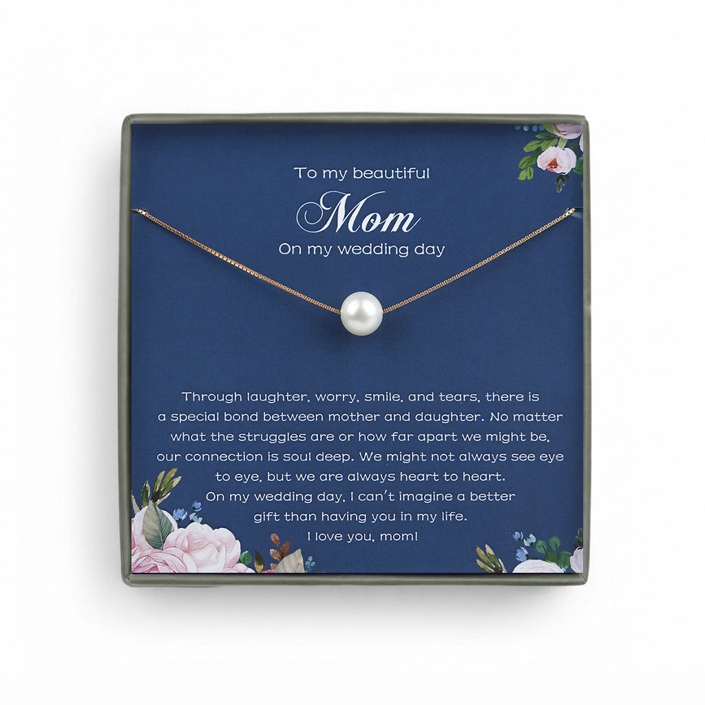 "To my Beloved Mom" Card and Pearl Necklace