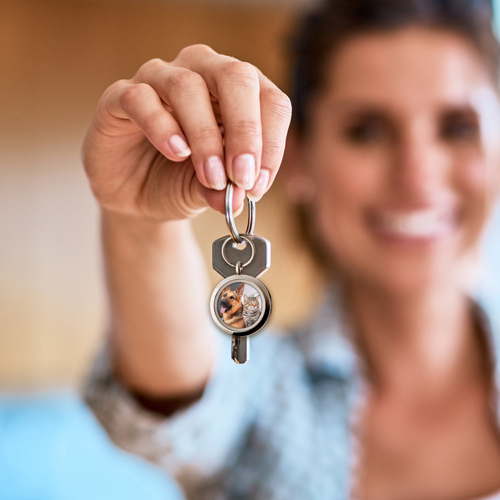 Round Photo Locket Pet Memorial Keychain