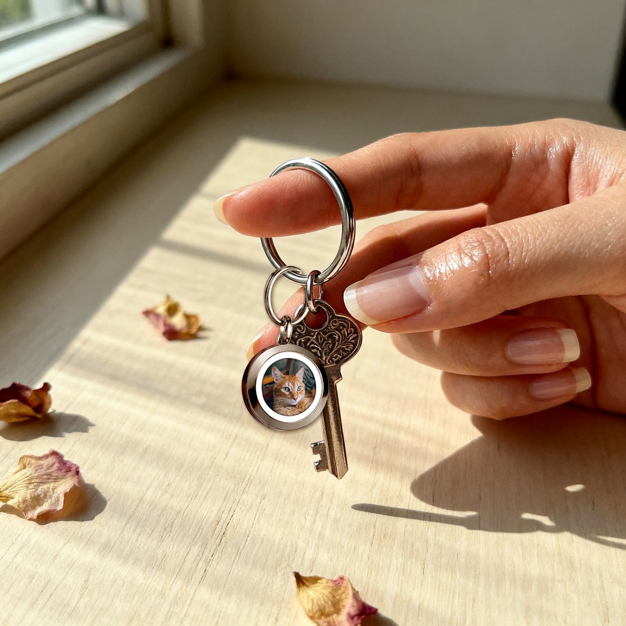 Round Photo Locket Pet Memorial Keychain