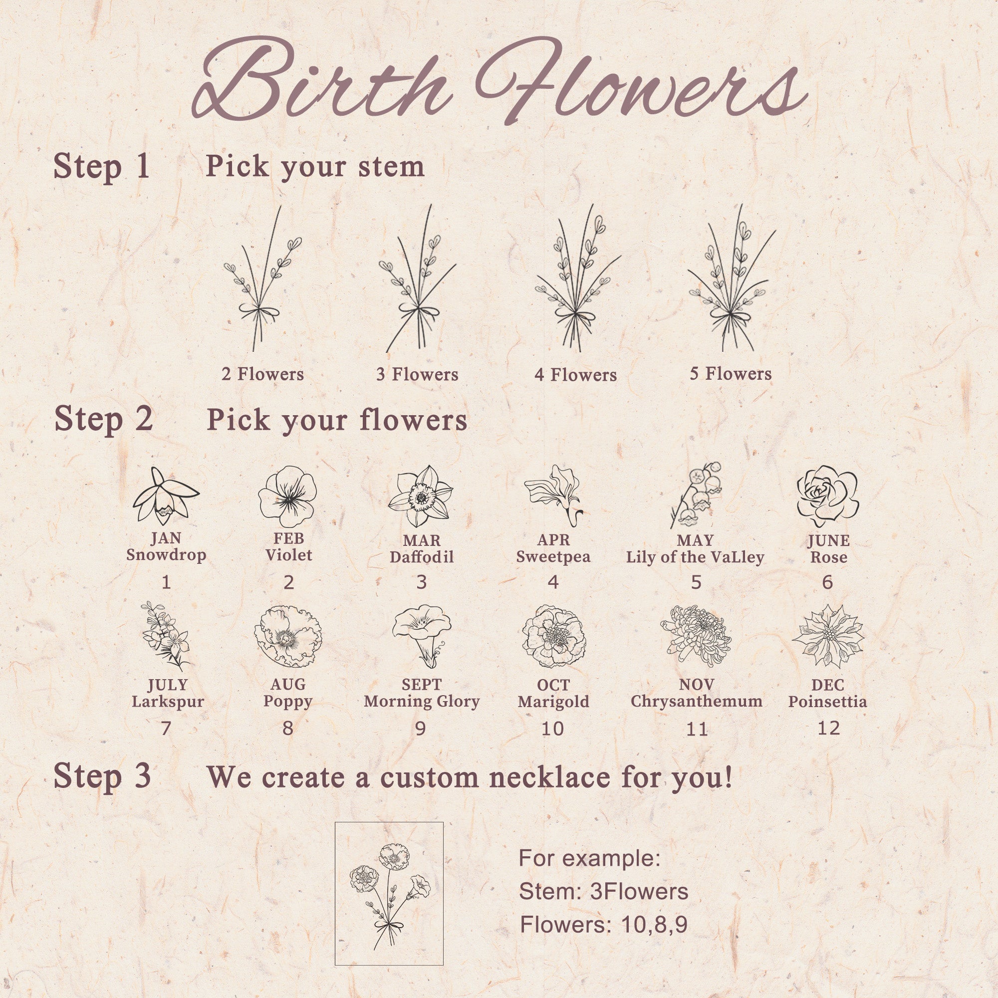 Square Build Your Own Bouquet Photo Locket Necklace