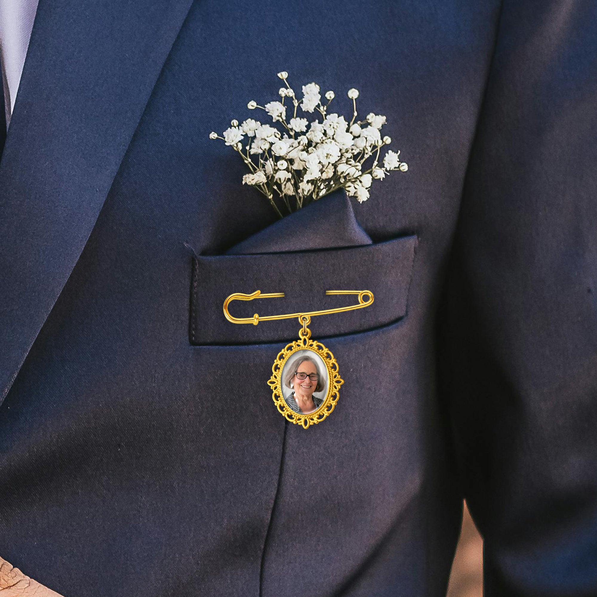 Horizontal Oval Wedding Photo Brooch Pin