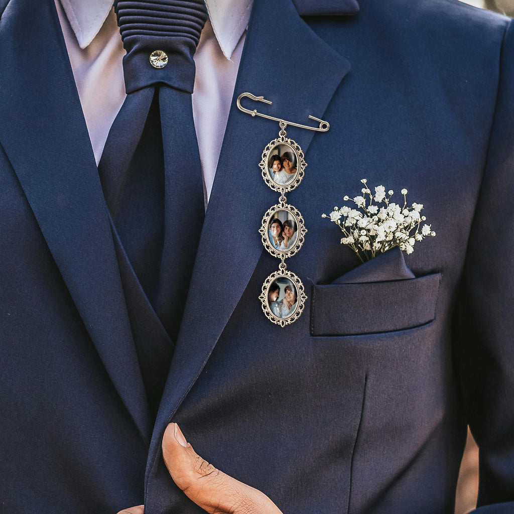 Vertical Oval Vintage Wedding Photo Brooch Pin