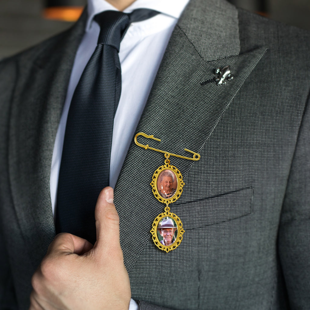 Vertical Oval Vintage Pet Memorial Photo Brooch Pin