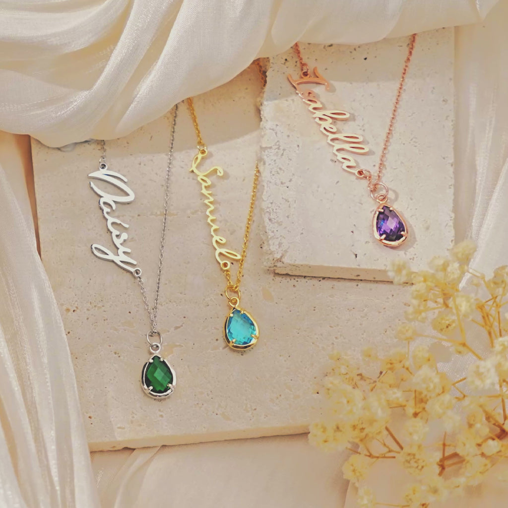 Personalized Name Necklace with Birthstone Charm