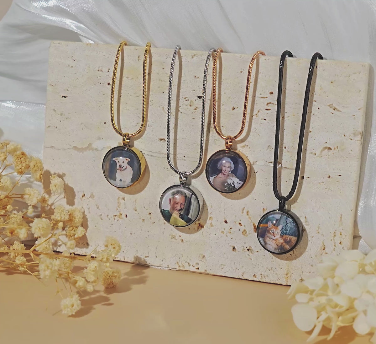 Round Pet Memorial Ashes Holder Necklace with Photo