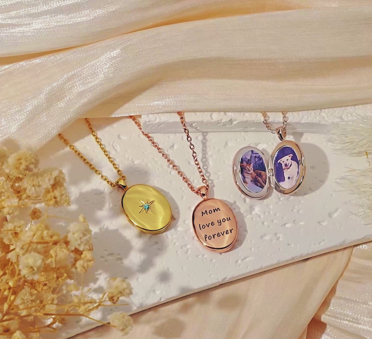 Oval Birthstone Pet Photo Locket Necklace
