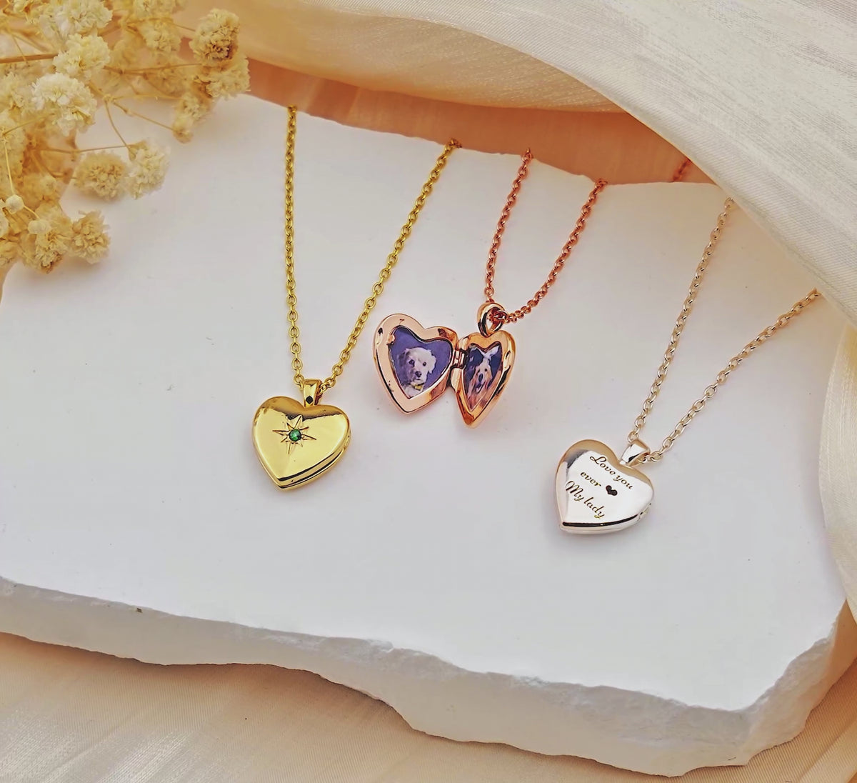 Heart Birthstone Pet Photo Locket Necklace