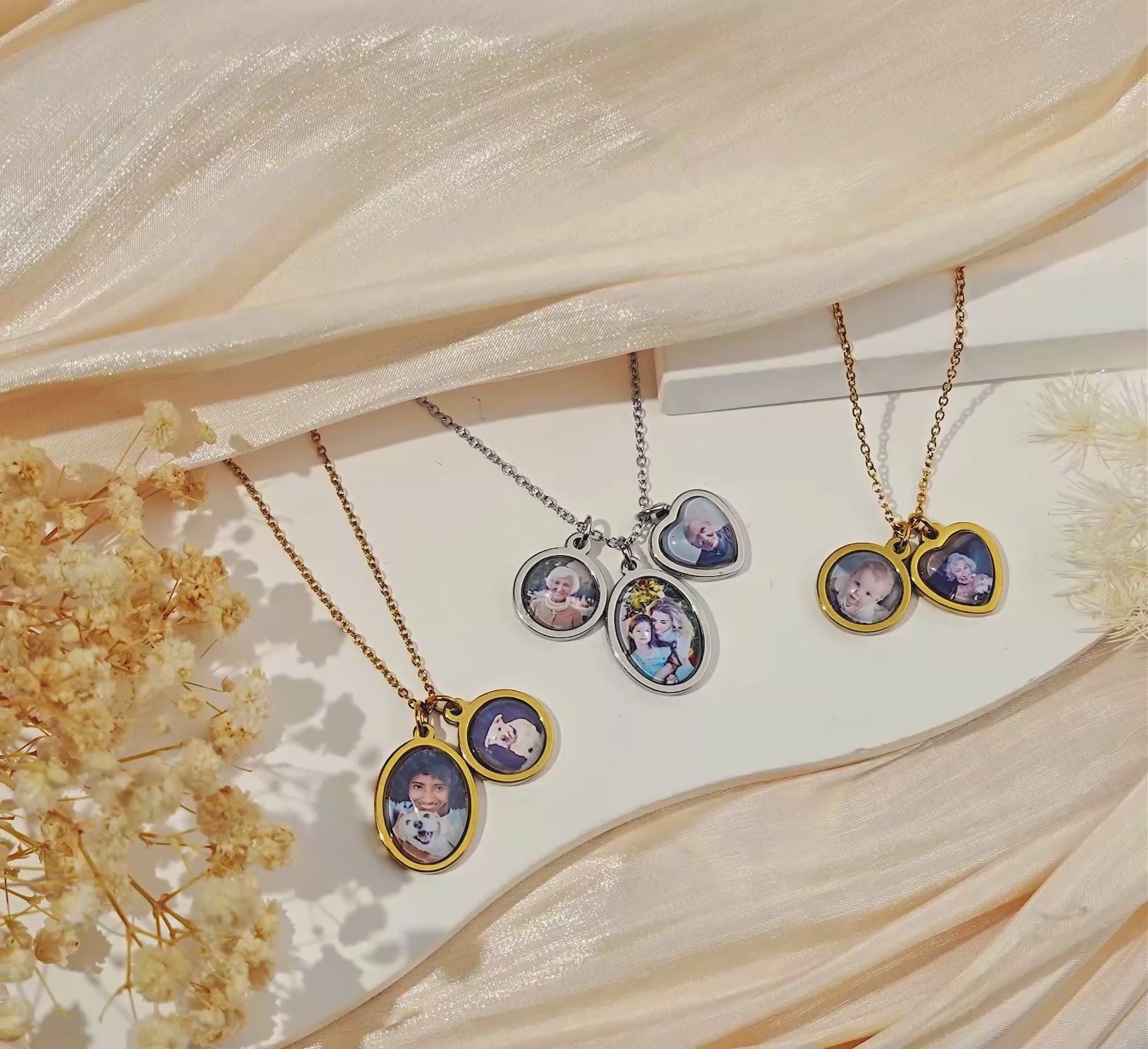Multi-Shape Photo Necklace with Glass Dome Cab
