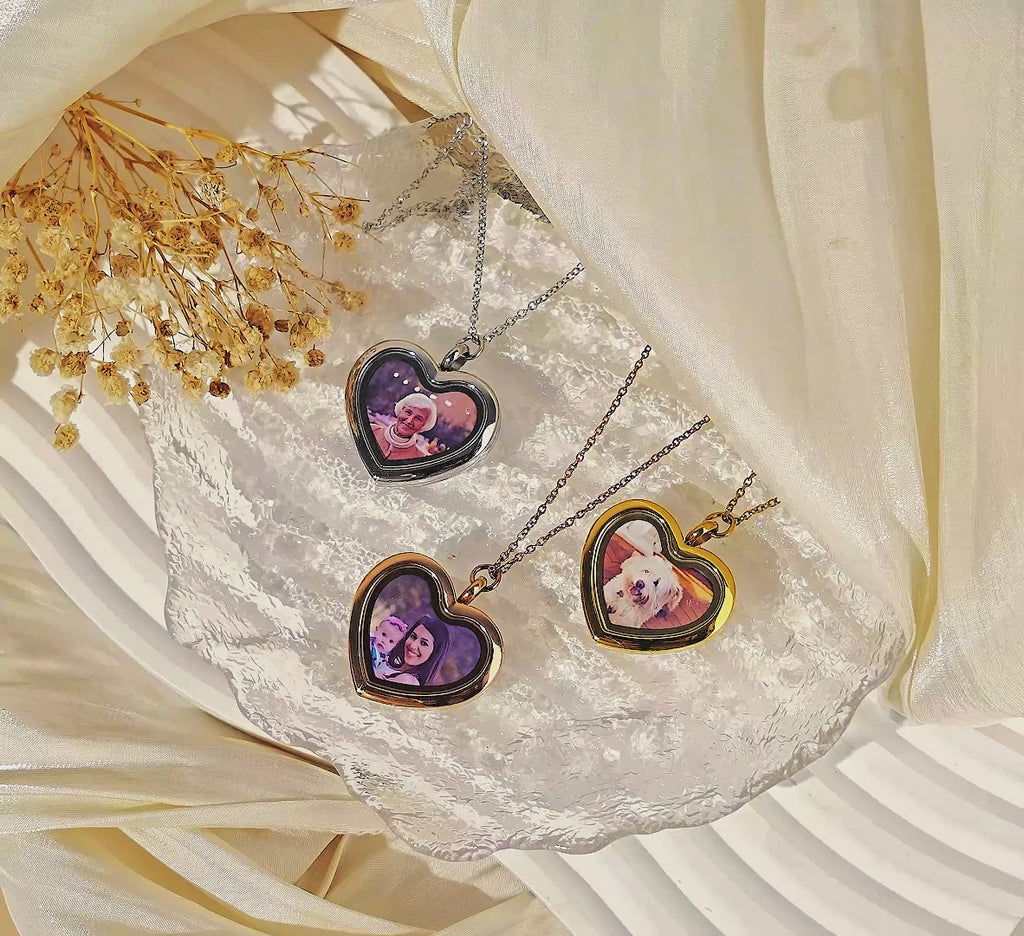 Glass Heart Photo Locket Necklace