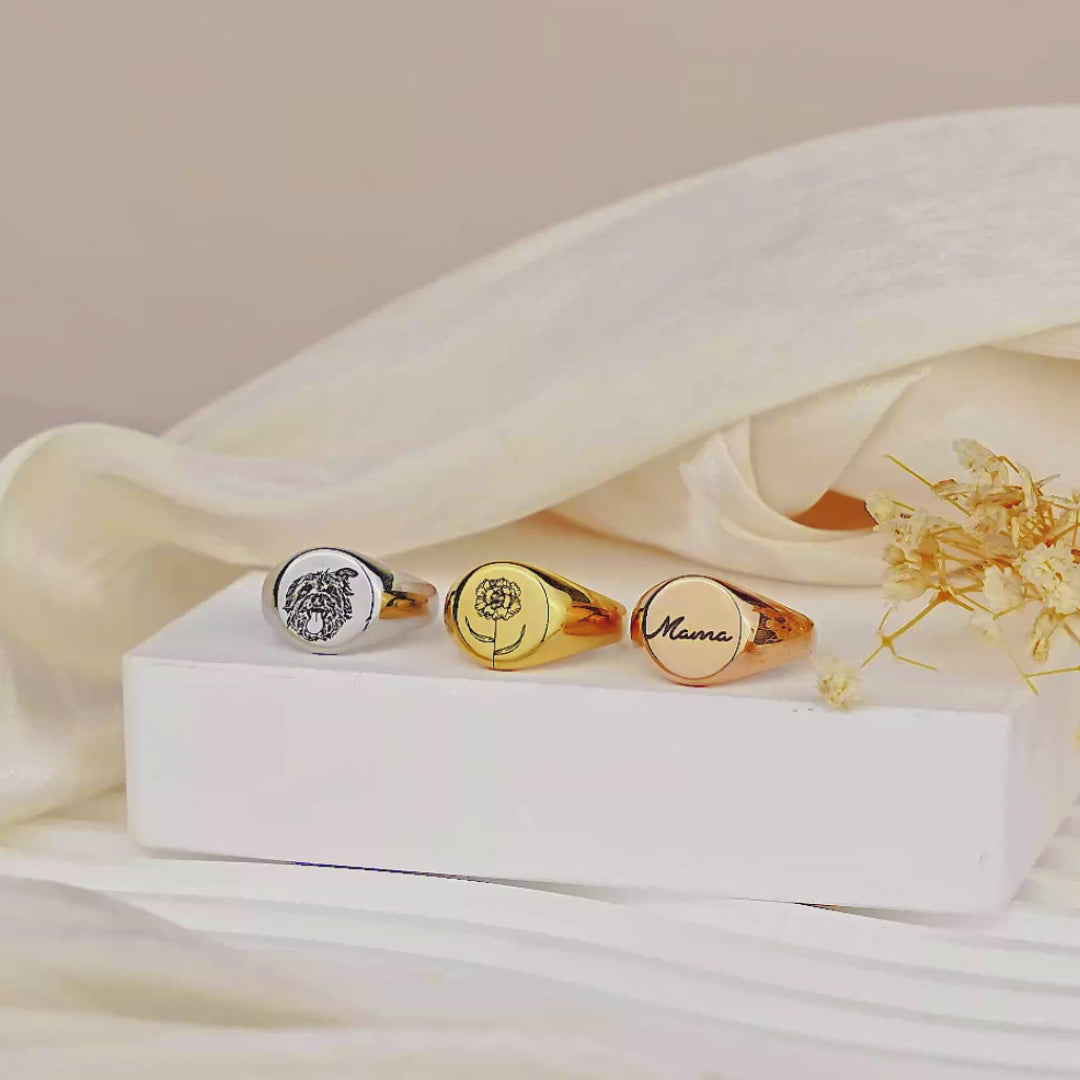 Birth Flower Signet Ring