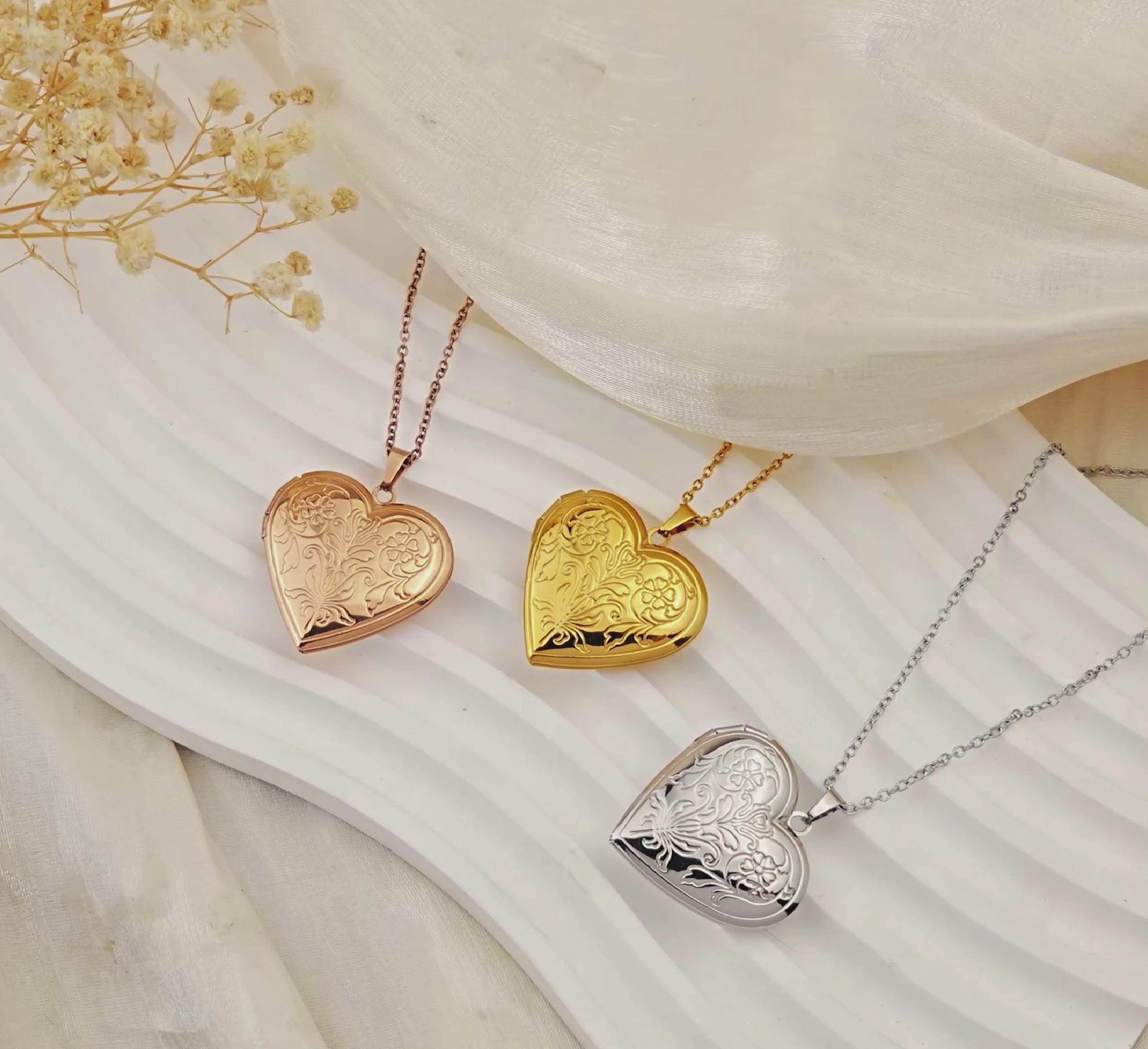 Symmetrical Floral Pet Photo Heart Locket