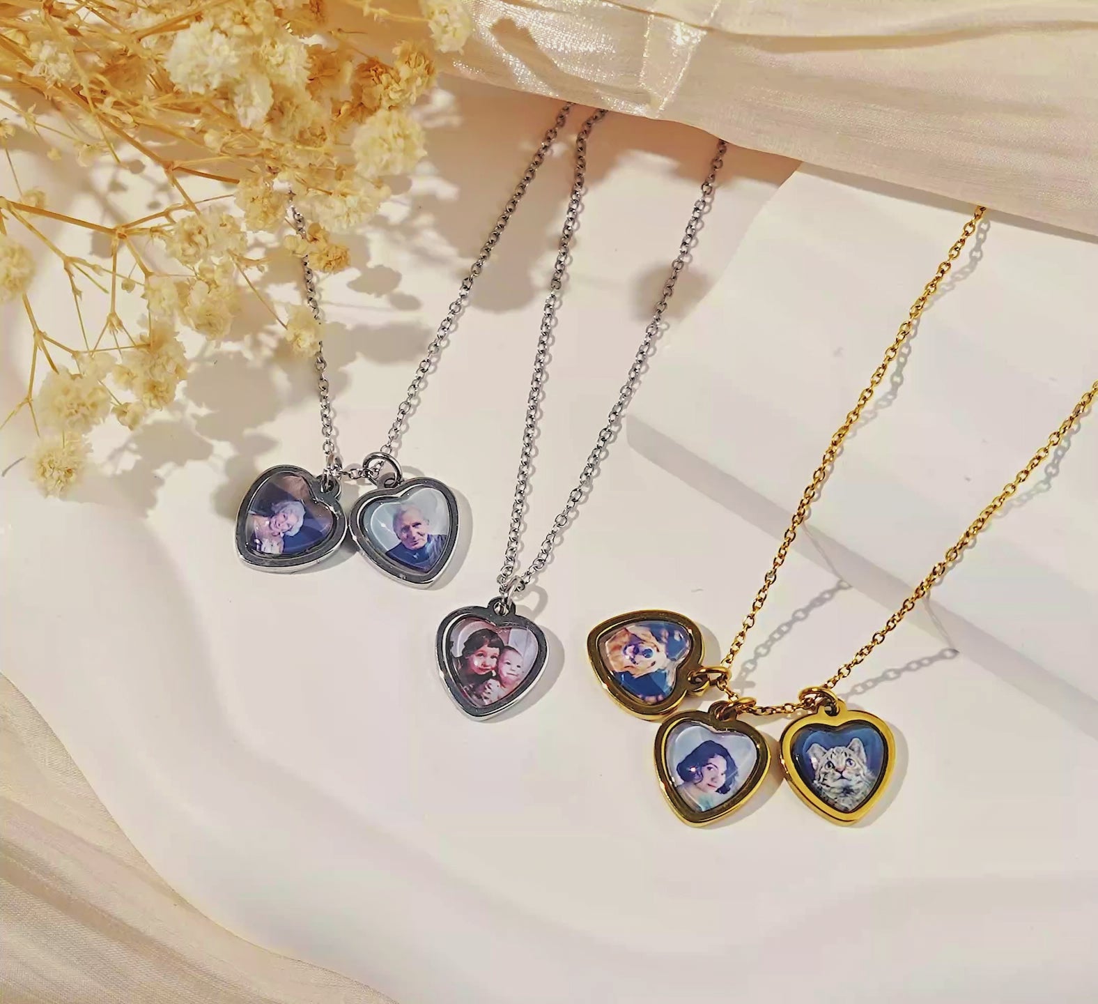 Heart Photo Necklace with Glass Dome Cab