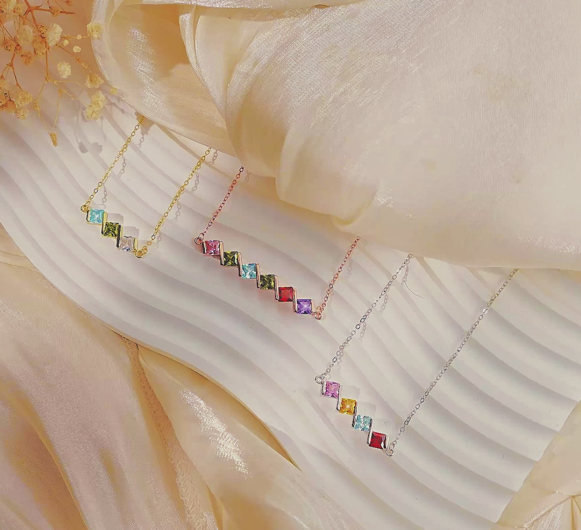 Square Birthstone Necklace