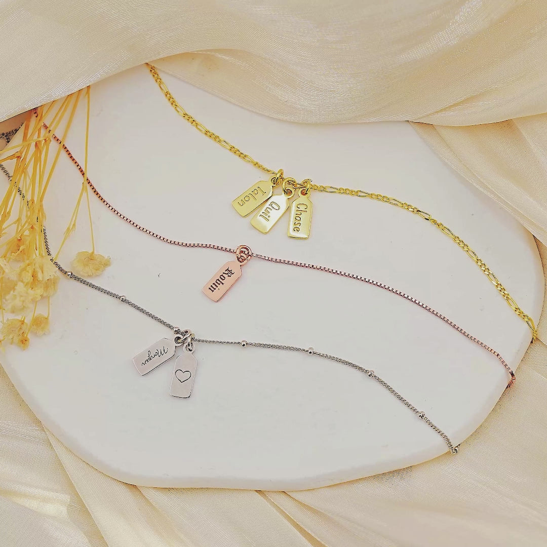 Name Mini Tag Brass Bar Necklace
