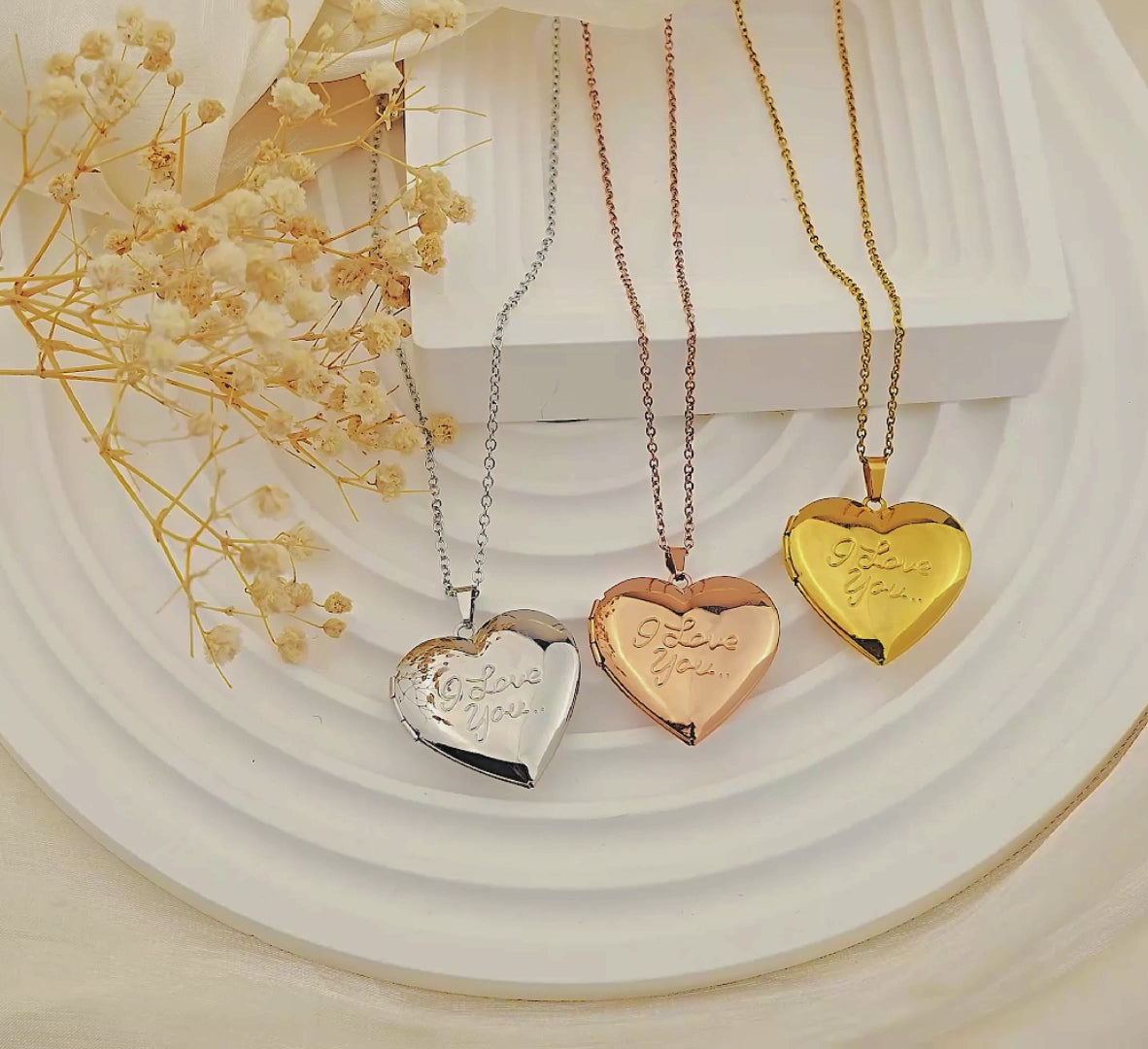 I Love You Heart Photo Locket Necklace | Memorial Keepsake for