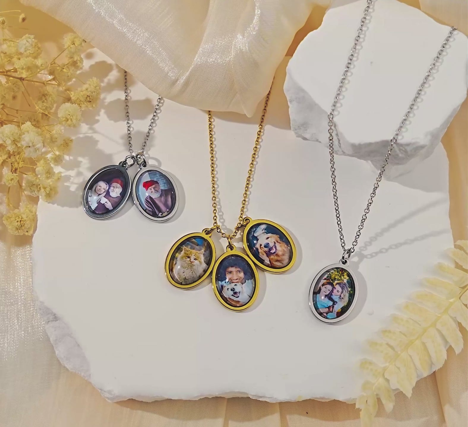Oval Photo Necklace with Glass Dome Cab