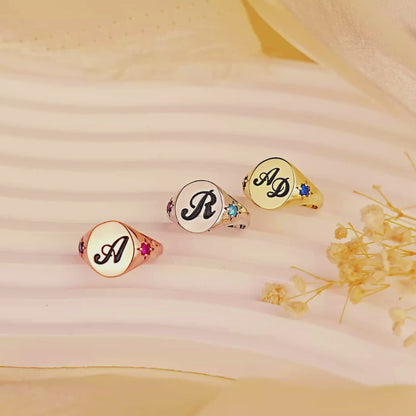 Personalized Initial and Birthstone Ring