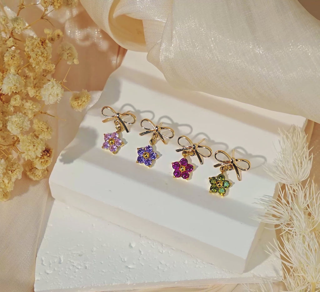 Plum Blossom Birthstone Bow Earrings