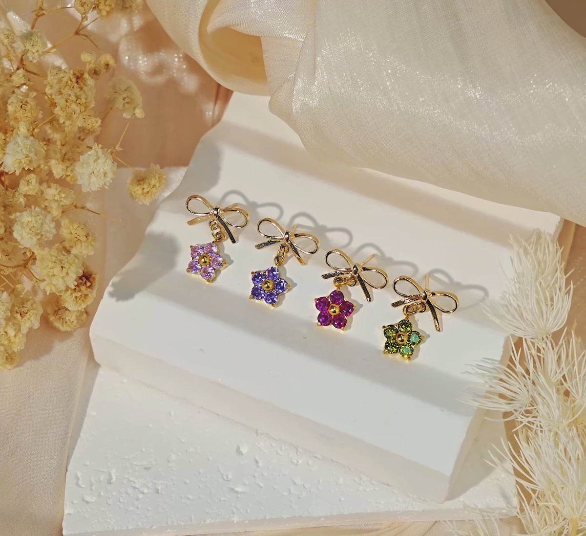 Plum Blossom Birthstone Bow Earrings