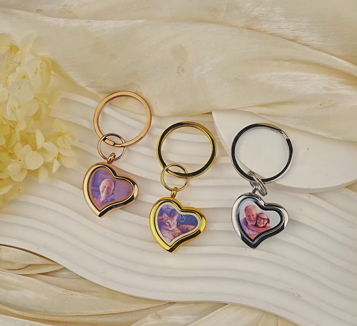 Sideways Heart Photo Locket Memorial Keychain