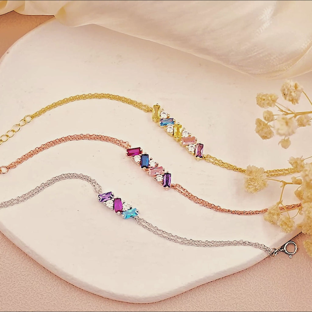 Personalized Birthstone Double Chain Bracelet