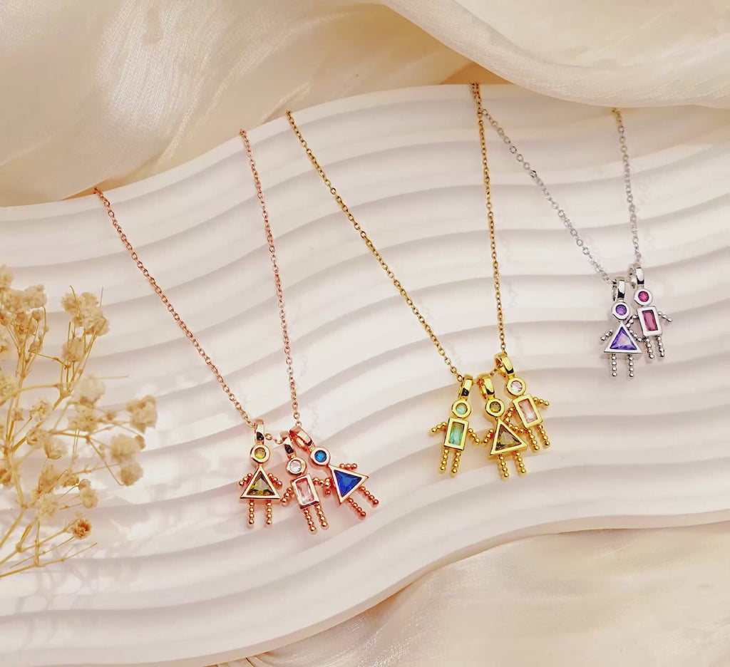 Birthstone Custom Boy and Girl Charms Necklaces