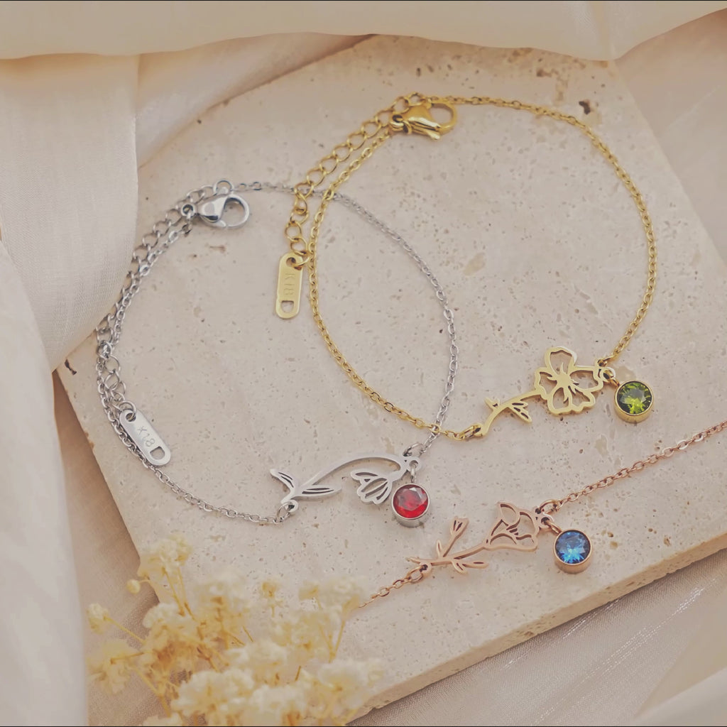 Birth Flower and Birth Stone Bracelet