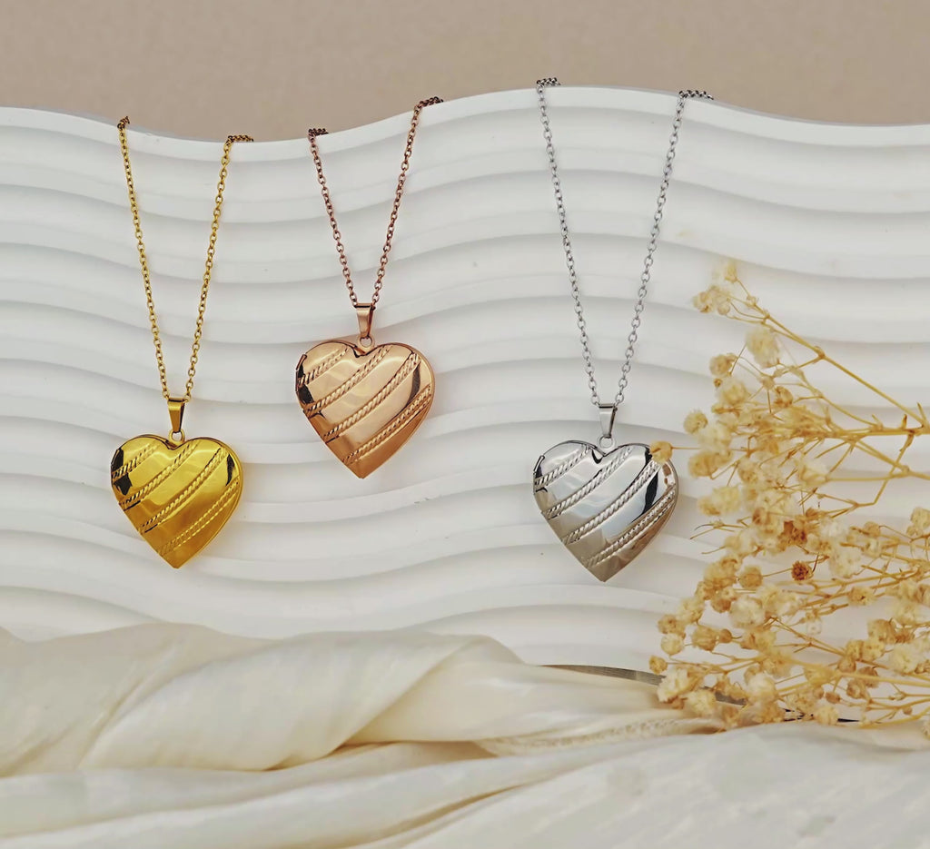 Stripes Heart Photo Locket