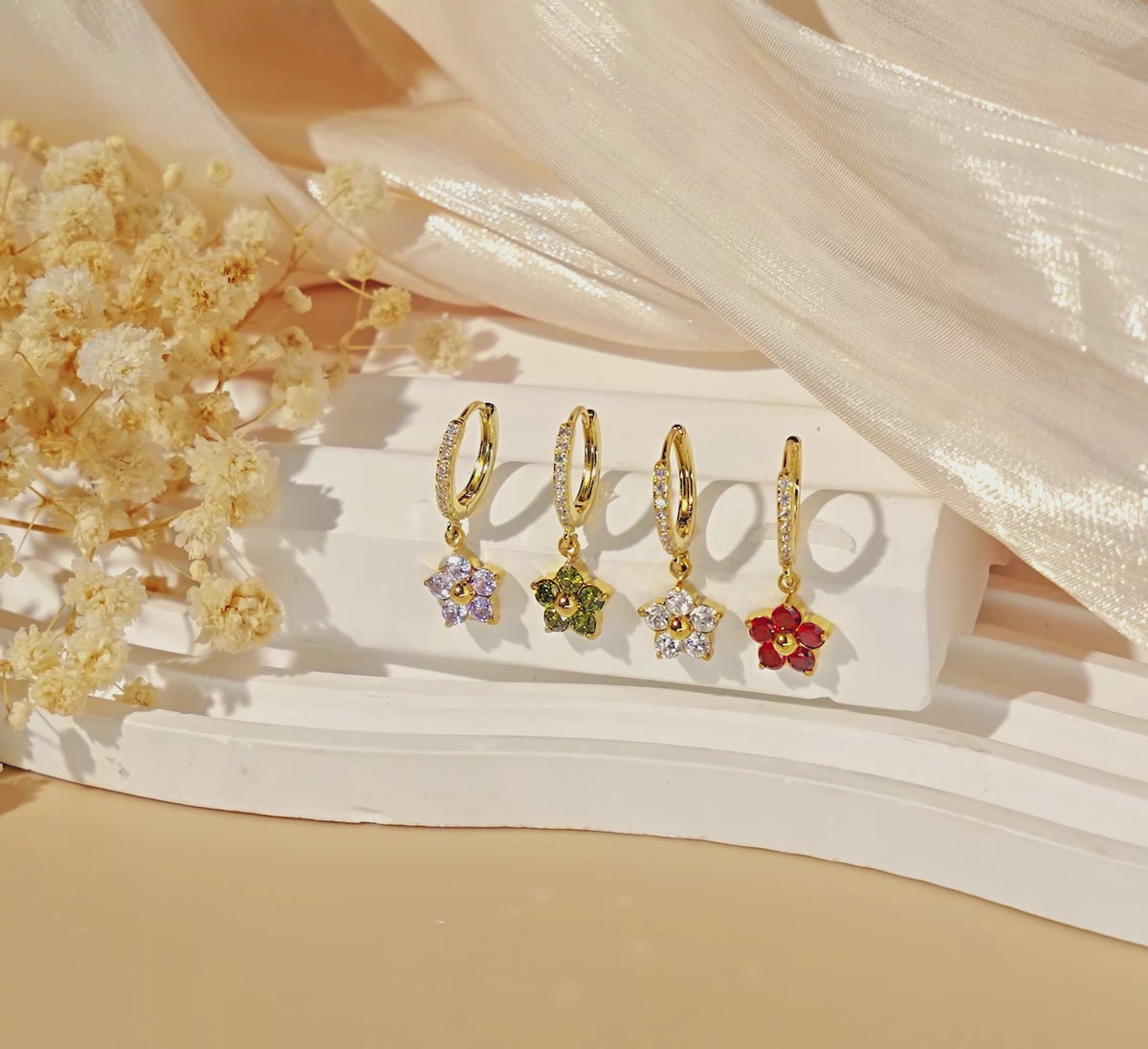 Plum Blossom Birthstone Hoop Earrings