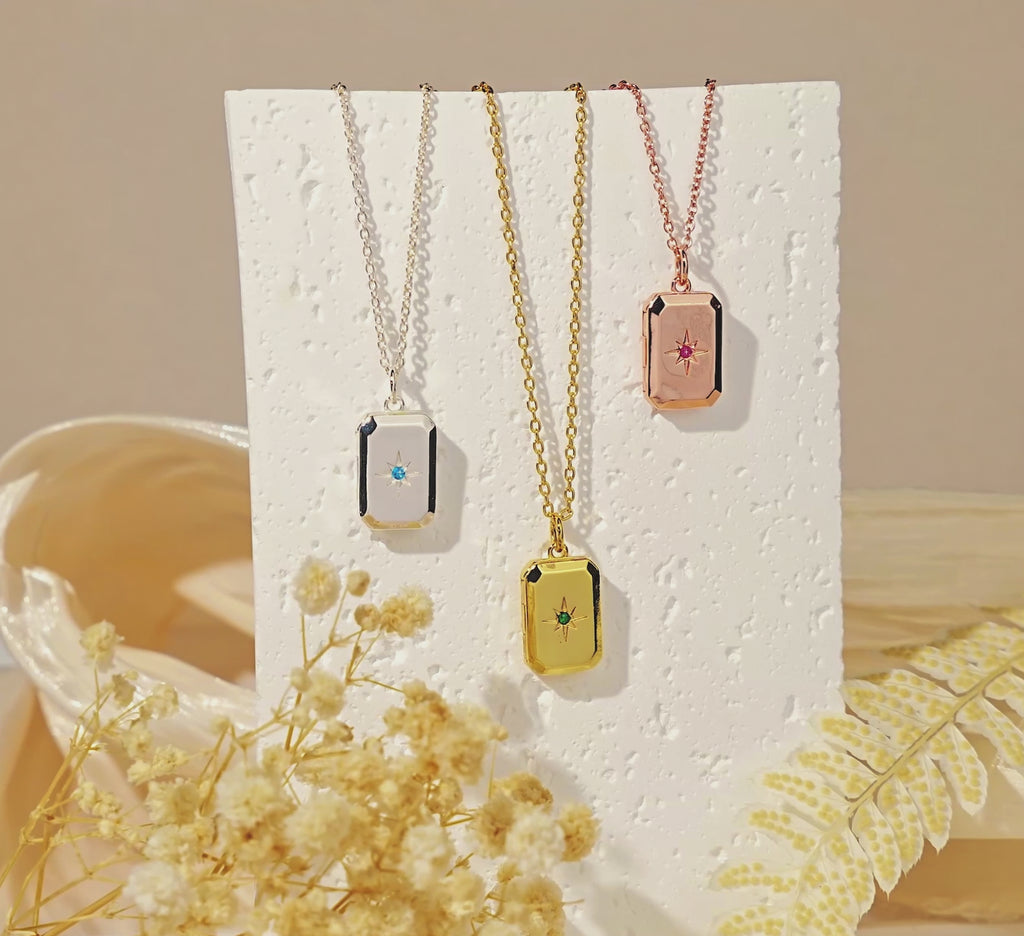 Square Birthstone Pet Photo Locket Necklace