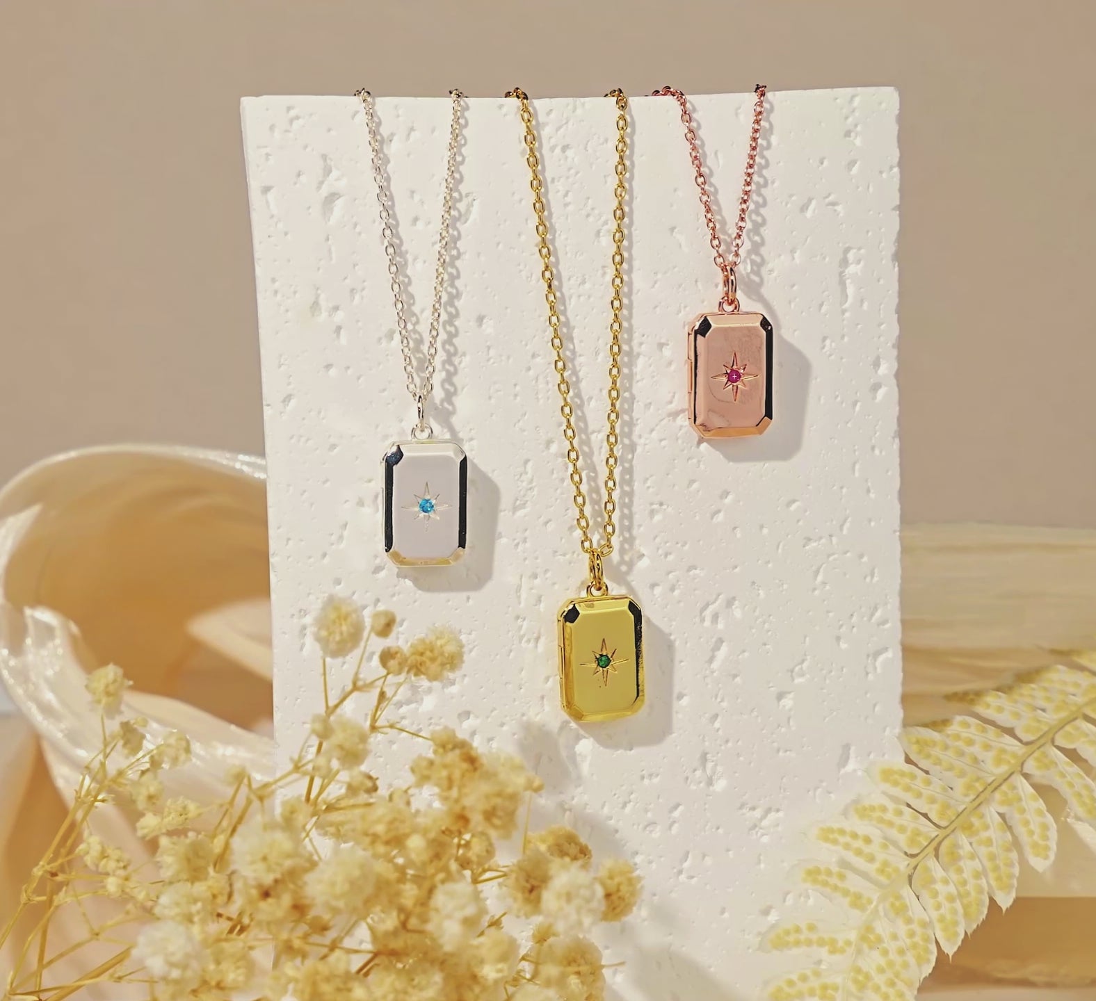 Square Birthstone Pet Photo Locket Necklace