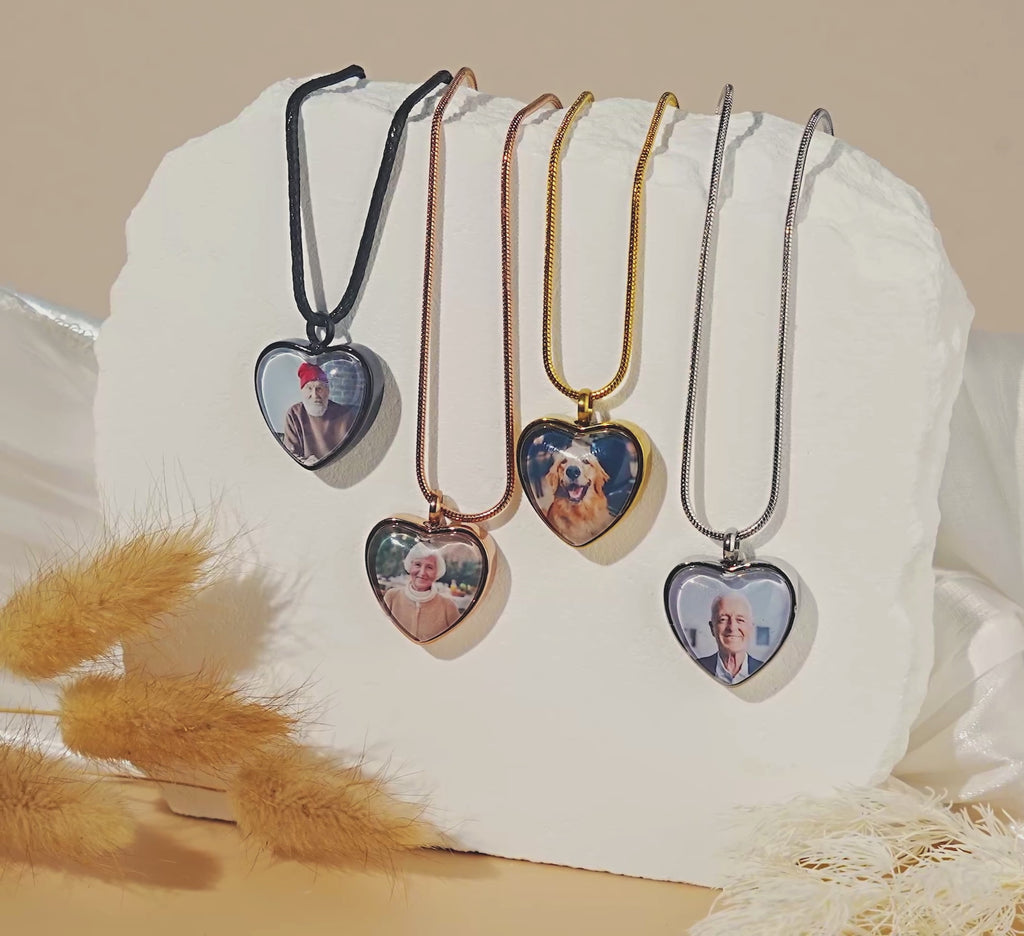 Heart Pet Memorial Ashes Holder Necklace with Photo